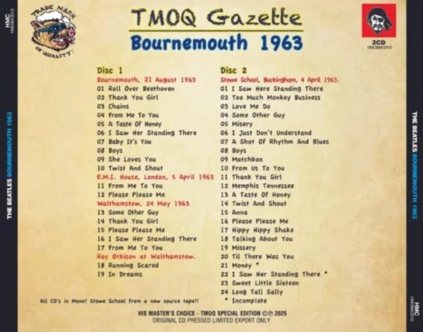 THE BEATLES - BOURNEMOUTH  1963 - TMOQ/HMC - 2 CD ! - Image 2